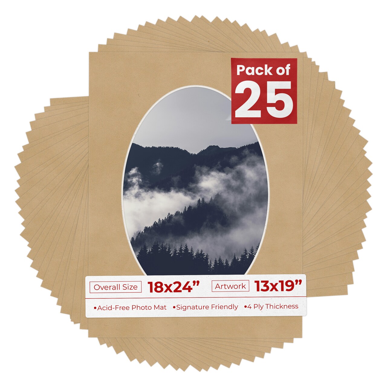 Beige Suede Mat Board for 18x24 Frames - Oval Opening for 13x19 Photos